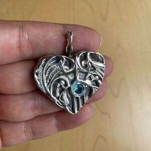 Custom handmade Silver Heart Pendant with aquamarine Gemstone